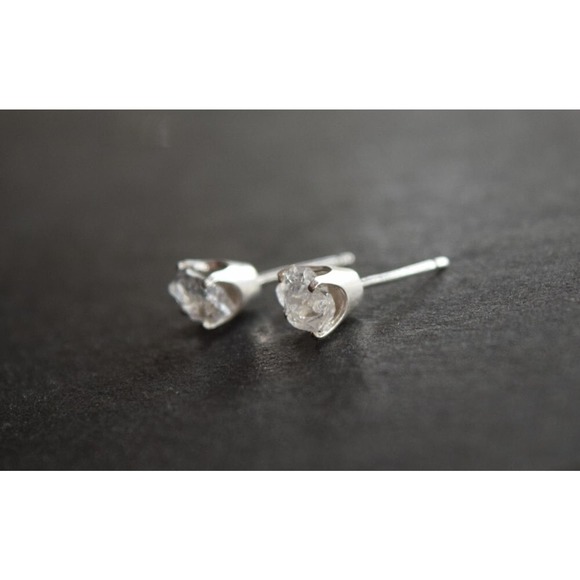 raw stone earrings, natural gemstone studs in sterling silver, crystal e… - Picture 4 of 4